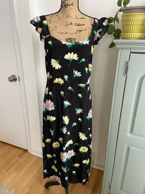 LOFT Black Floral Maxi Dress with Yellow & Pink Blooms